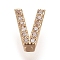 Golden Plated Brass Micro Pave Cubic Zirconia Slide Charms, Letter, Clear, Letter.V, 7~7.5x1.5~6.5x3mm, Hole: 6x1mm