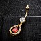 Piercing Jewelry, Brass Cubic Zirconia Navel Ring, Belly Rings, with 304 Stainless Steel Bar, Cadmium Free & Lead Free, Real 18K Gold Plated, teardrop, Red, 43x12mm, Bar Length: 3/8"(10mm), Bar: 14 Gauge(1.6mm)