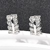 Brass Micro Pave Clear Cubic Zirconia Leaf Hoop Earrings EJEW-P322-15P-1
