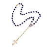 Blue Round Glass Rosary Bead Necklaces NJEW-JN05626-4
