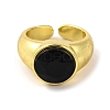 Brass Glass Round Wide Open Cuff Ring for Women RJEW-U003-19-3