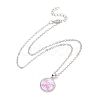 Glass Flat Round Pendant Necklace with Brass Chain NJEW-A003-01F-1