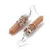 Natural Red Aventurine Bullet with Flower Dangle Earrings EJEW-G300-02P-12-3