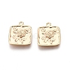 Square with Rose Pattern Brass Pendants KK-G436-20G-2