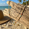 Rainbow Glass & Natural Stone & Brass Beaded Stainless Steel Chain Double Layer Necklaces with Heart Pendant for Beach Vacation Accessories TH6527-1-3