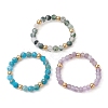 3Pcs 3 Style Natural Mixed Gemstone Round Beaded Stretch Rings Set RJEW-TA00087-1