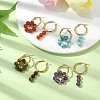 4 Pairs 4 Style NNatural & Synthetic Mixed Genstone Round Beaded Dangle Hoop Earrings EJEW-TA00296-2