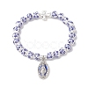 Virgin Mary with Cross Handmade Flower Printed Porcelain Ceramic Bracelets BJEW-JB13020-2