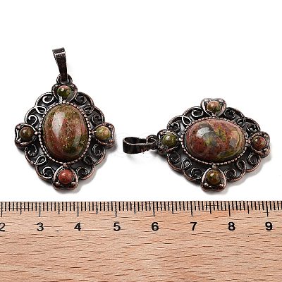 Natural Unakite Rhombus Pendants G-K363-02R-15-1