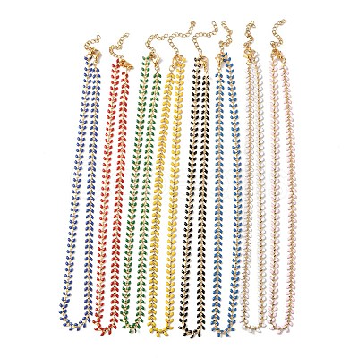 Enamel Ear of Wheat Link Chain Necklace NJEW-P220-02G-1