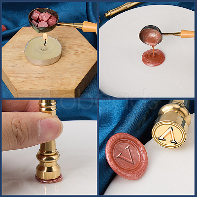 1Pc Golden Tone Brass Wax Seal Stamp Heads with Bamboo Stick Shaped Handles STAM-CP0001-05V-1