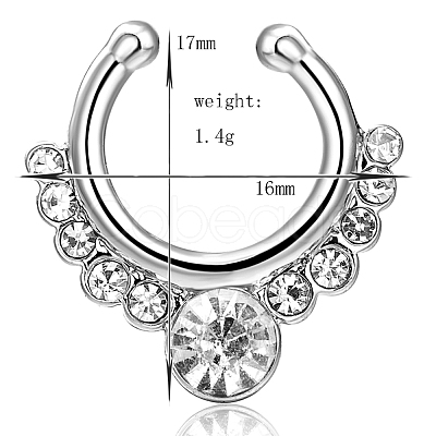 Personality Brass Cubic Zirconia Clip-on Nose Septum Rings AJEW-EE0002-001P-01-1