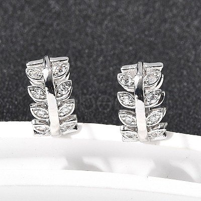 Brass Micro Pave Clear Cubic Zirconia Leaf Hoop Earrings EJEW-P322-15P-1