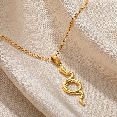 304 Stainless Steel Snake Pendant Necklaces for Women Men LS-NJEW-Z063-03G-03-1