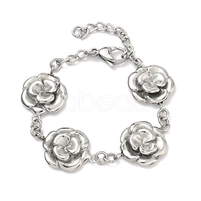 Stainless Steel Flower Link Chain Bracelets for Women LS-BJEW-A033-03P-1