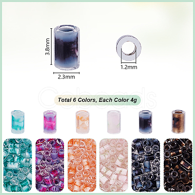 24G 6 Colors Inside Colours Glass Cylinder Seed Beads GLAA-PH0003-69-1