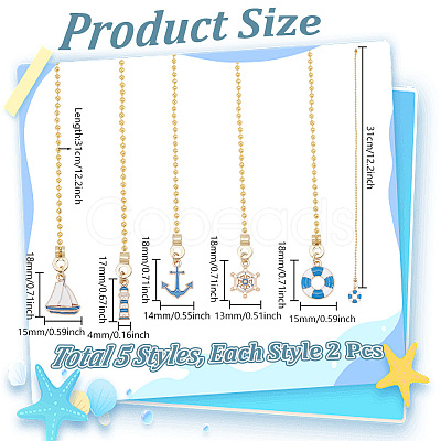 10Pcs 5 Styles Alloy Enamel Charms Ceiling Fan Pull Chain Extenders HJEW-HY00035-1
