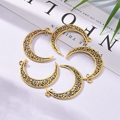 Tibetan Style Alloy Hollow Moon 2-Loop Link Pendants TIBEP-5312-AG-LF-1