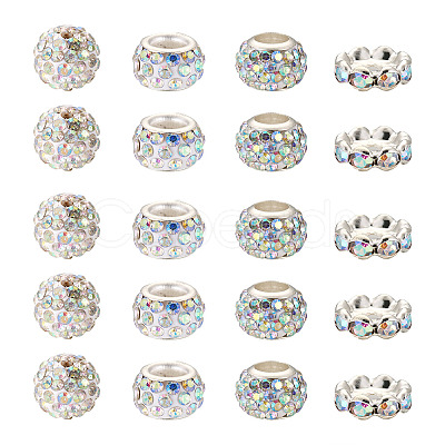 Cheriswelry 100Pcs 4 Styles Pave Disco Ball Beads RB-CW0001-01-1