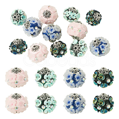 12Pcs 4 Styles Handmade Resin Indonesia Round Beads IPDL-TA0001-06-1