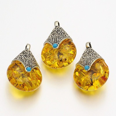 Teardrop Tibetan Style Pendants TIBEP-N007-01-1