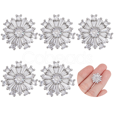 6PCS Brass Micro Pave Clear Cubic Zirconia Buttons KK-FG0001-26C-1