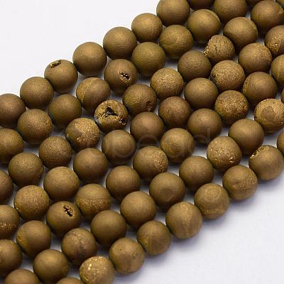 Electroplate Natural Druzy Agate Beads Strands G-G708-8mm-12-1