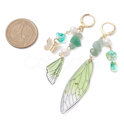Natural Green Aventurine & Aquamarine & Topaz Jade Leverback Earrings EJEW-TA00591-1