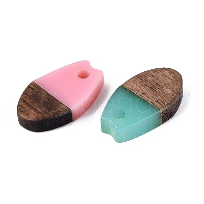 Transparent & Opaque Resin & Walnut Wood Pendants RESI-N053-28-1