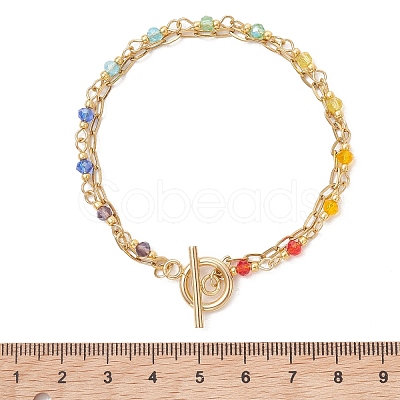 304 Stainless Steel Paperclip Chain & Glass Beads Link Chain Multi-strand Bracelets for Women BJEW-JB13557-1