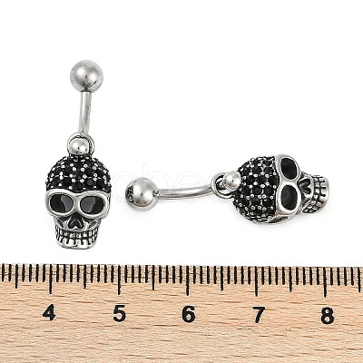 Skull 316 Surgical Stainless Steel Dangle Belly Button Rings EJEW-G416-02AS-1