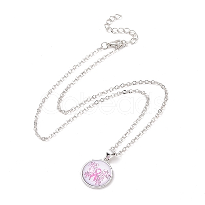 Glass Flat Round Pendant Necklace with Brass Chain NJEW-A003-01F-1