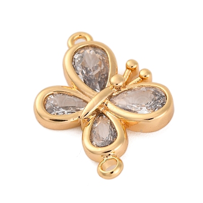 Brass Pave Clear Cubic Zirconia Connector Charms KK-Z066-09G-1