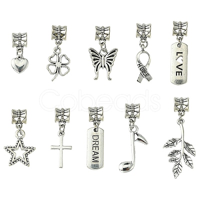 10Pcs 10 Styles Tibetan Style Alloy European Dangle Charms PALLOY-FZ00003-1