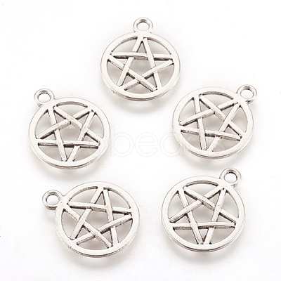 Tibetan Style Alloy Flat Round with Star Charms TIBEP-5248-AS-LF-1