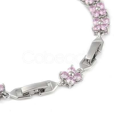 Noble Gift Ideas for Lady Platinum Tone Brass Micro Pave Cubic Zirconia CZ Flower Link Chain Bracelets BJEW-L472-03-1-1