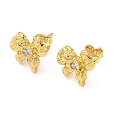 Brass Micro Pave Clear Cubic Zirconia Bowknot Stud Earrings EJEW-A145-02A-G-1