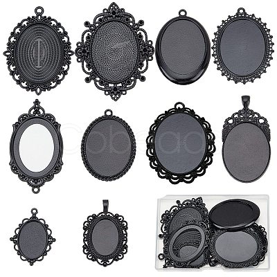 10Pcs 10 Styles Oval Alloy Pendants Cabochon Settings FIND-SC0009-96-1