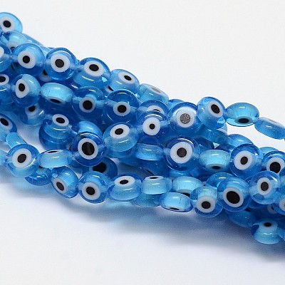 Handmade Evil Eye Lampwork Flat Round Bead Strands LAMP-L058-12mm-09-1