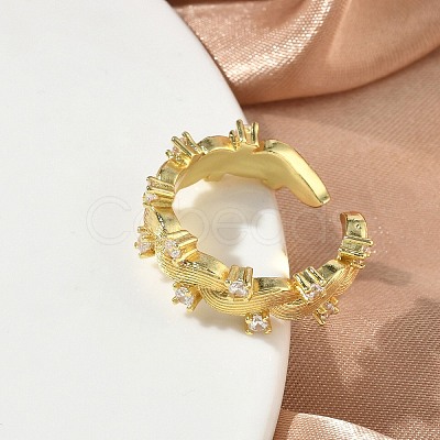 Brass Micro Pave Cubic Zirconia Cuff Open Rings RJEW-C163-10G-1