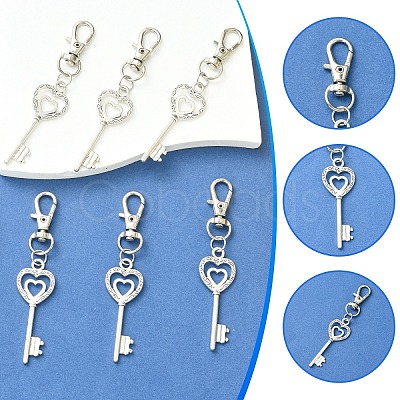 6Pcs Heart Key Alloy Pendant Decorations HJEW-YW00392-1