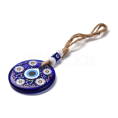 Flat Round with Evil Eye Lampwork Pendant Decoration HJEW-Z005-01I-1
