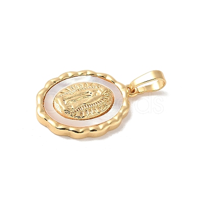 Brass Pave Natural White Shell Pendants KK-S522-07A-G-1