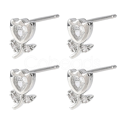 SHEGRACE Brass Micro Pave Cubic Zirconia Stud Earrings XGRQ4N571-707P-1