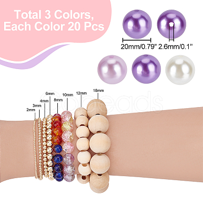 60Pcs 3 Colors Resin Imitation Pearl Beads RESI-PH0001-93-1