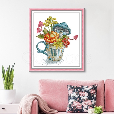 Teacup with Flower Pattern DIY Cross Stitch Beginner Kits DIY-NH0003-02B-1