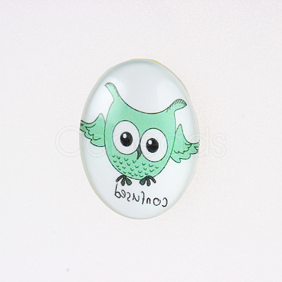 Cartoon Owl Printed Glass Oval Cabochons X-GGLA-N003-20x30-B11-1