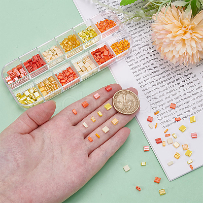 420Pcs 12 Style 2-Hole Opaque Glass Seed Beads SEED-AR0001-37-1
