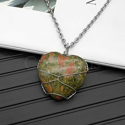 Natural Unakite Pendant Necklaces CY8832-9-1