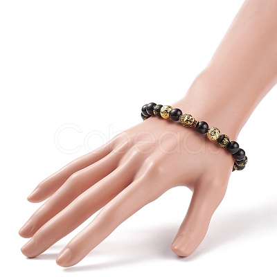 Om Mani Padme Hum Mala Bead Bracelet BJEW-JB08506-1